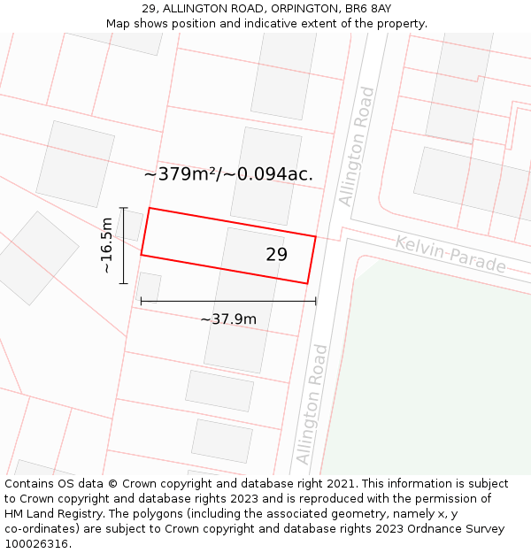 29, ALLINGTON ROAD, ORPINGTON, BR6 8AY: Plot and title map