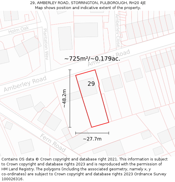29, AMBERLEY ROAD, STORRINGTON, PULBOROUGH, RH20 4JE: Plot and title map