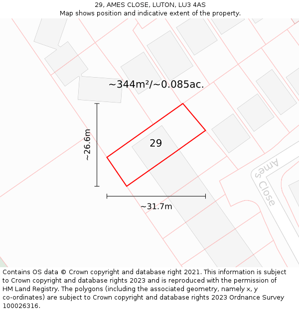 29, AMES CLOSE, LUTON, LU3 4AS: Plot and title map