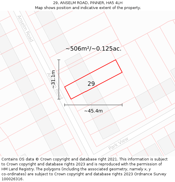 29, ANSELM ROAD, PINNER, HA5 4LH: Plot and title map