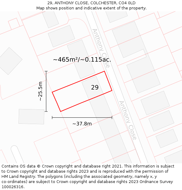 29, ANTHONY CLOSE, COLCHESTER, CO4 0LD: Plot and title map