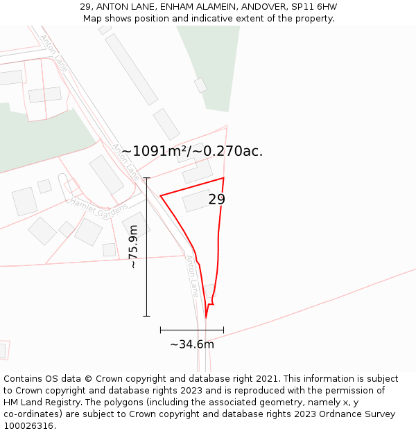 29, ANTON LANE, ENHAM ALAMEIN, ANDOVER, SP11 6HW: Plot and title map
