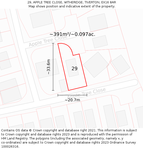29, APPLE TREE CLOSE, WITHERIDGE, TIVERTON, EX16 8AR: Plot and title map