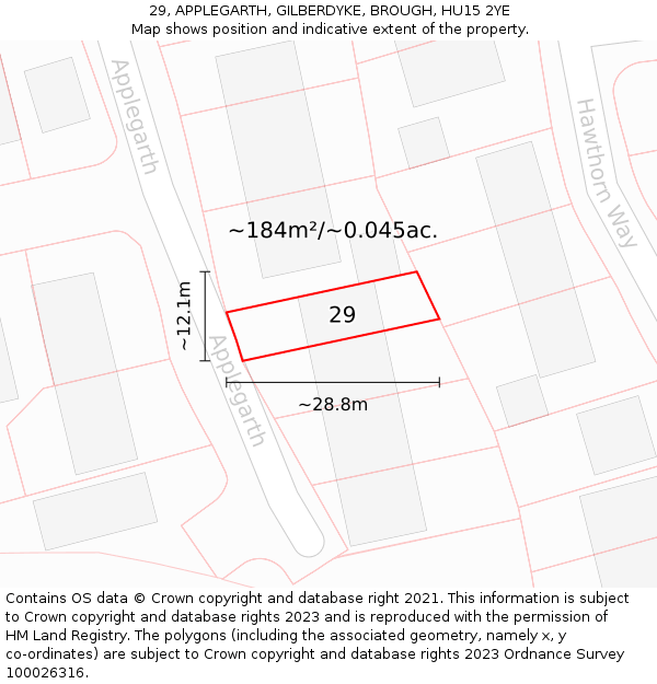 29, APPLEGARTH, GILBERDYKE, BROUGH, HU15 2YE: Plot and title map