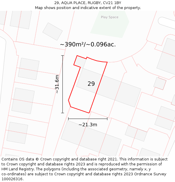 29, AQUA PLACE, RUGBY, CV21 1BY: Plot and title map