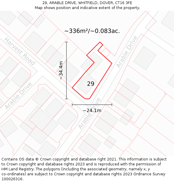 29, ARABLE DRIVE, WHITFIELD, DOVER, CT16 3FE: Plot and title map