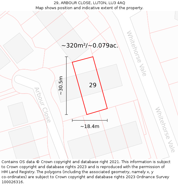 29, ARBOUR CLOSE, LUTON, LU3 4AQ: Plot and title map