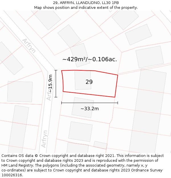 29, ARFRYN, LLANDUDNO, LL30 1PB: Plot and title map
