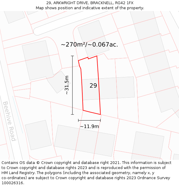 29, ARKWRIGHT DRIVE, BRACKNELL, RG42 1FX: Plot and title map