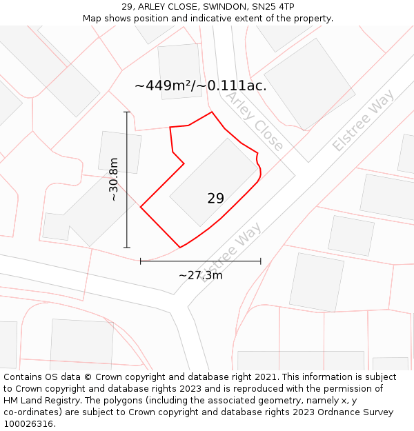 29, ARLEY CLOSE, SWINDON, SN25 4TP: Plot and title map