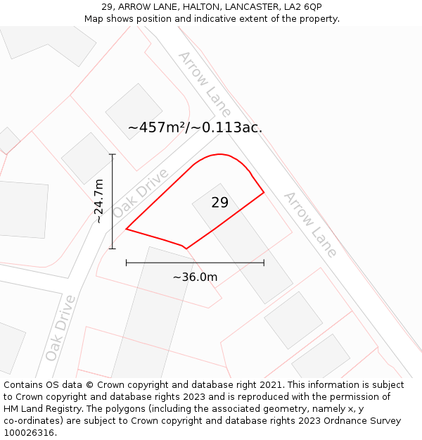 29, ARROW LANE, HALTON, LANCASTER, LA2 6QP: Plot and title map