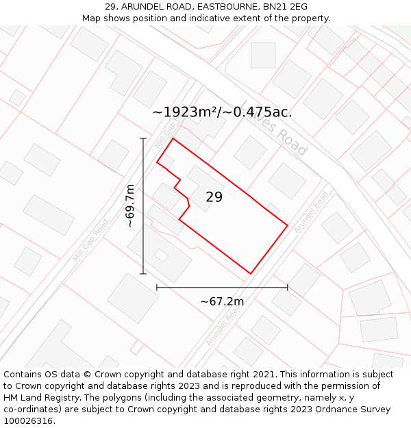 29, ARUNDEL ROAD, EASTBOURNE, BN21 2EG: Plot and title map