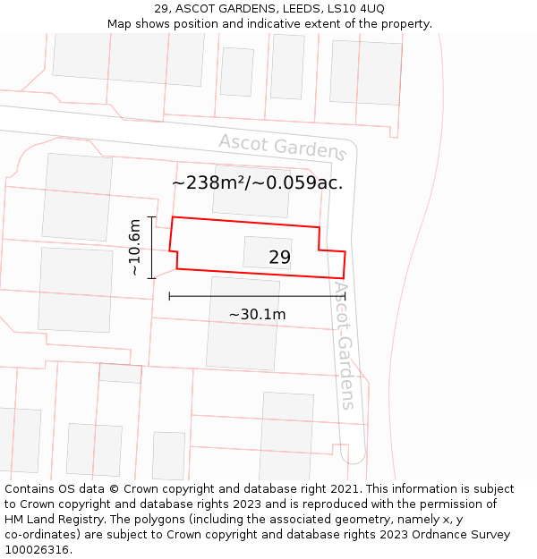 29, ASCOT GARDENS, LEEDS, LS10 4UQ: Plot and title map