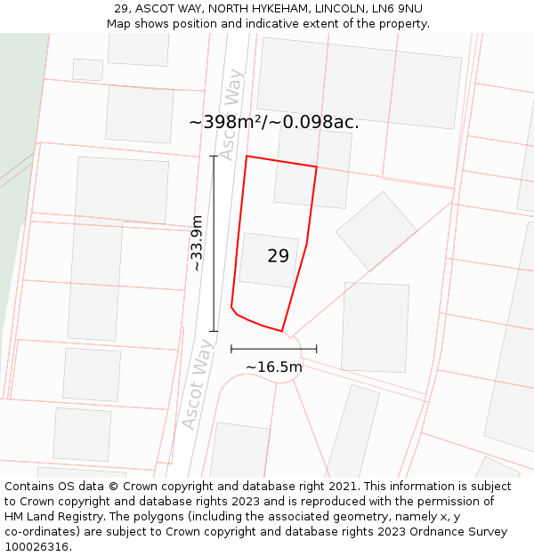29, ASCOT WAY, NORTH HYKEHAM, LINCOLN, LN6 9NU: Plot and title map
