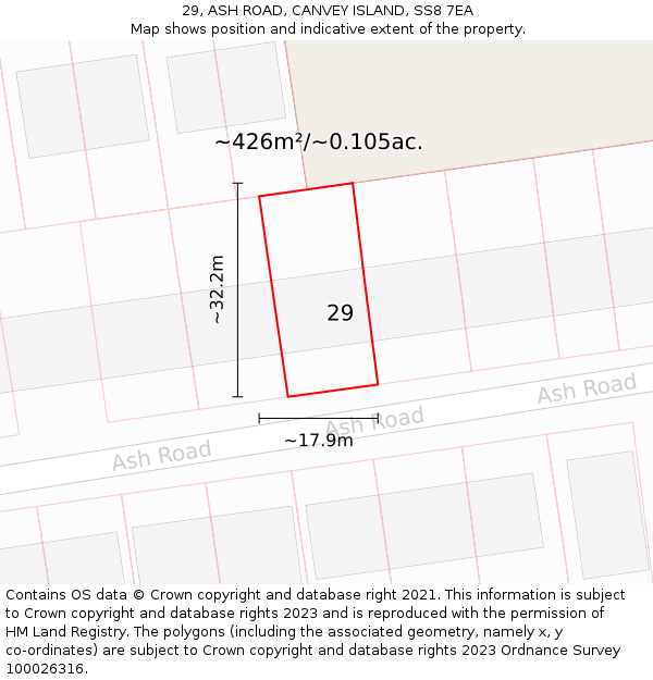 29, ASH ROAD, CANVEY ISLAND, SS8 7EA: Plot and title map