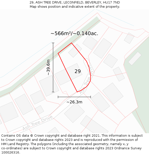 29, ASH TREE DRIVE, LECONFIELD, BEVERLEY, HU17 7ND: Plot and title map