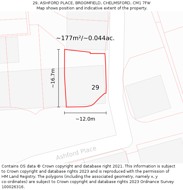29, ASHFORD PLACE, BROOMFIELD, CHELMSFORD, CM1 7FW: Plot and title map