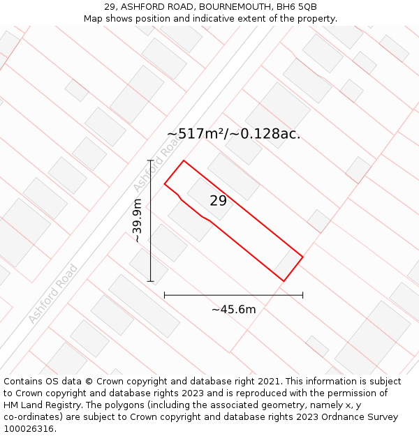 29, ASHFORD ROAD, BOURNEMOUTH, BH6 5QB: Plot and title map
