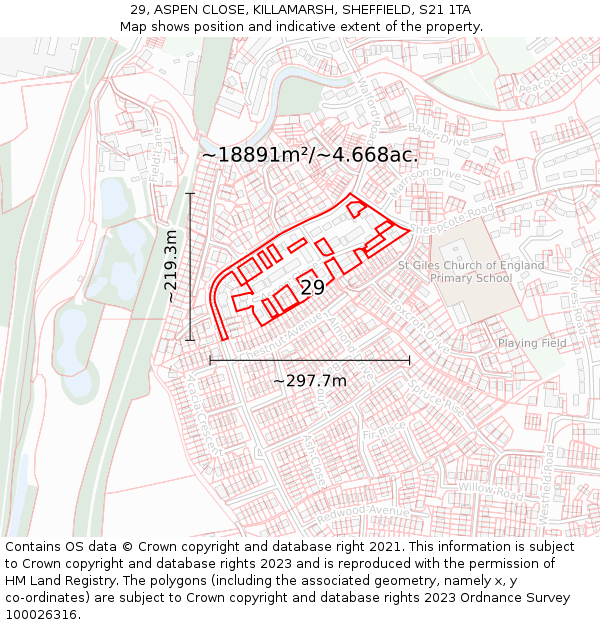 29, ASPEN CLOSE, KILLAMARSH, SHEFFIELD, S21 1TA: Plot and title map