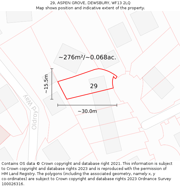 29, ASPEN GROVE, DEWSBURY, WF13 2LQ: Plot and title map