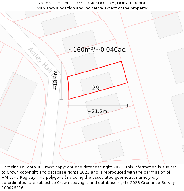 29, ASTLEY HALL DRIVE, RAMSBOTTOM, BURY, BL0 9DF: Plot and title map