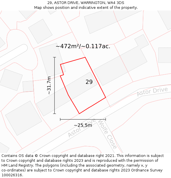29, ASTOR DRIVE, WARRINGTON, WA4 3DS: Plot and title map