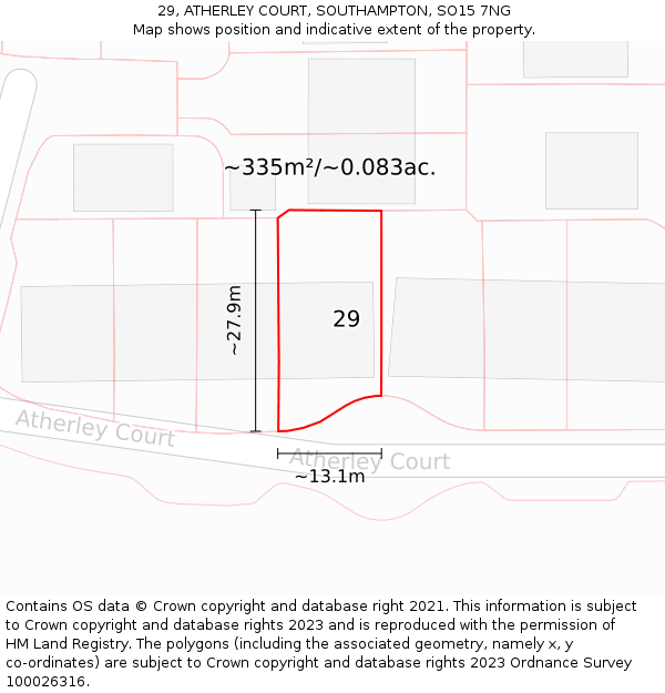 29, ATHERLEY COURT, SOUTHAMPTON, SO15 7NG: Plot and title map