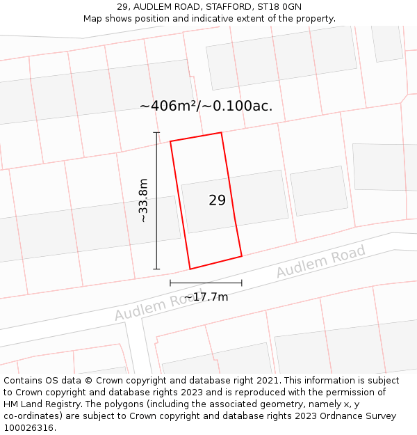 29, AUDLEM ROAD, STAFFORD, ST18 0GN: Plot and title map