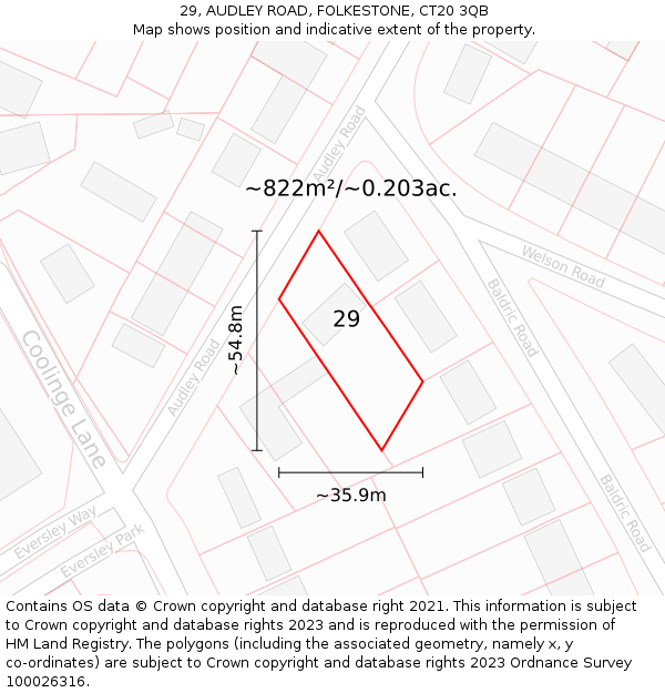 29, AUDLEY ROAD, FOLKESTONE, CT20 3QB: Plot and title map