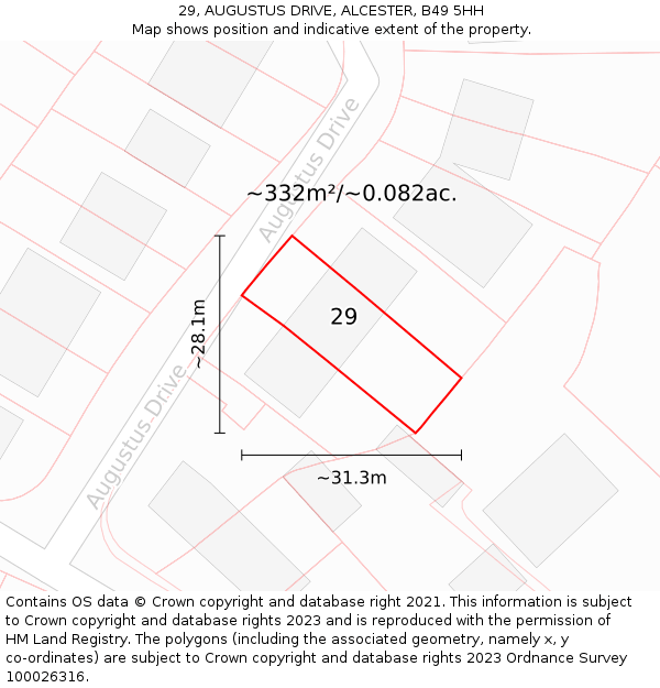 29, AUGUSTUS DRIVE, ALCESTER, B49 5HH: Plot and title map
