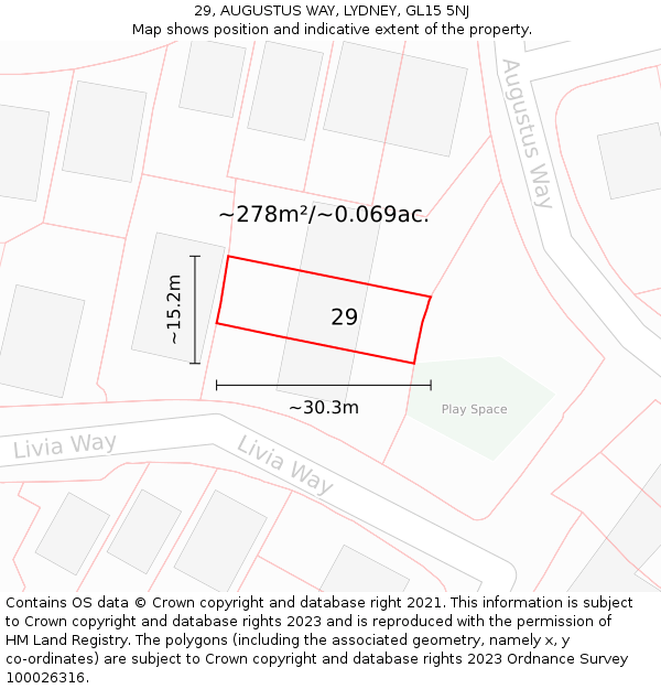 29, AUGUSTUS WAY, LYDNEY, GL15 5NJ: Plot and title map