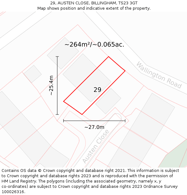 29, AUSTEN CLOSE, BILLINGHAM, TS23 3GT: Plot and title map