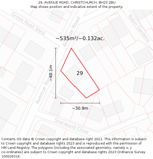 29, AVENUE ROAD, CHRISTCHURCH, BH23 2BU: Plot and title map