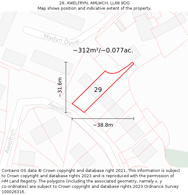 29, AWELFRYN, AMLWCH, LL68 9DG: Plot and title map