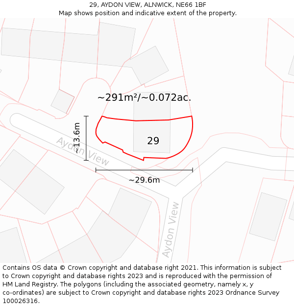 29, AYDON VIEW, ALNWICK, NE66 1BF: Plot and title map
