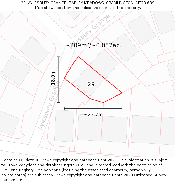 29, AYLESBURY GRANGE, BARLEY MEADOWS, CRAMLINGTON, NE23 6BS: Plot and title map