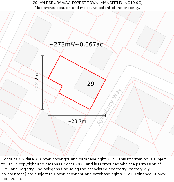 29, AYLESBURY WAY, FOREST TOWN, MANSFIELD, NG19 0GJ: Plot and title map