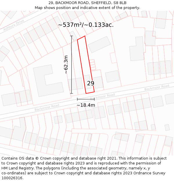 29, BACKMOOR ROAD, SHEFFIELD, S8 8LB: Plot and title map