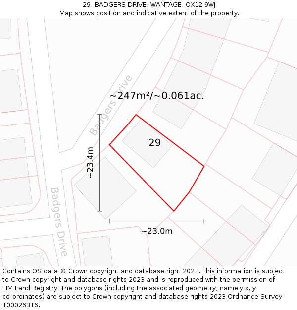 29, BADGERS DRIVE, WANTAGE, OX12 9WJ: Plot and title map