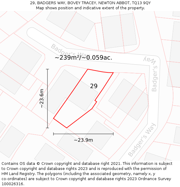29, BADGERS WAY, BOVEY TRACEY, NEWTON ABBOT, TQ13 9QY: Plot and title map
