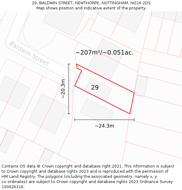29, BALDWIN STREET, NEWTHORPE, NOTTINGHAM, NG16 2DS: Plot and title map