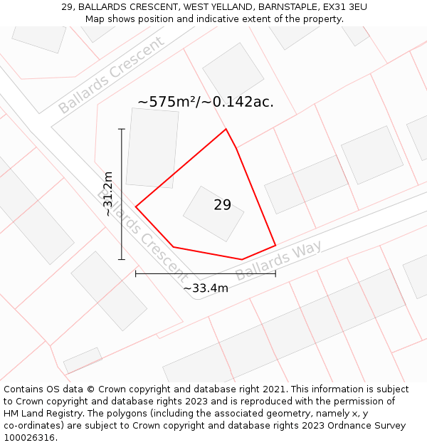 29, BALLARDS CRESCENT, WEST YELLAND, BARNSTAPLE, EX31 3EU: Plot and title map