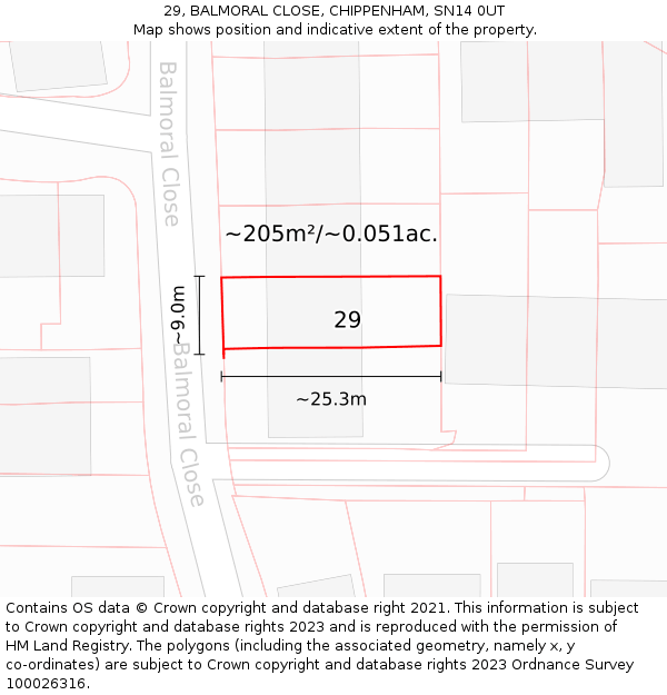29, BALMORAL CLOSE, CHIPPENHAM, SN14 0UT: Plot and title map