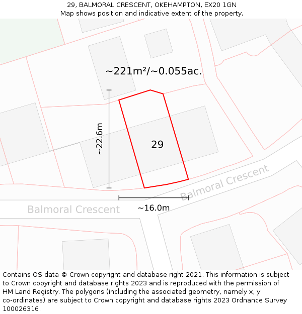 29, BALMORAL CRESCENT, OKEHAMPTON, EX20 1GN: Plot and title map