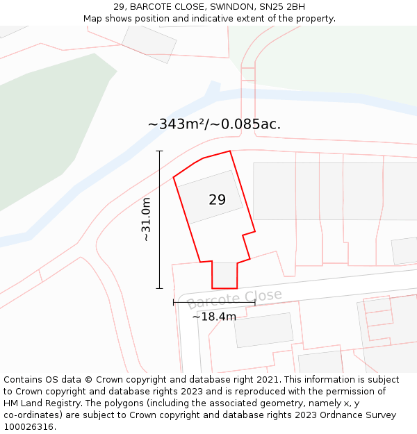 29, BARCOTE CLOSE, SWINDON, SN25 2BH: Plot and title map