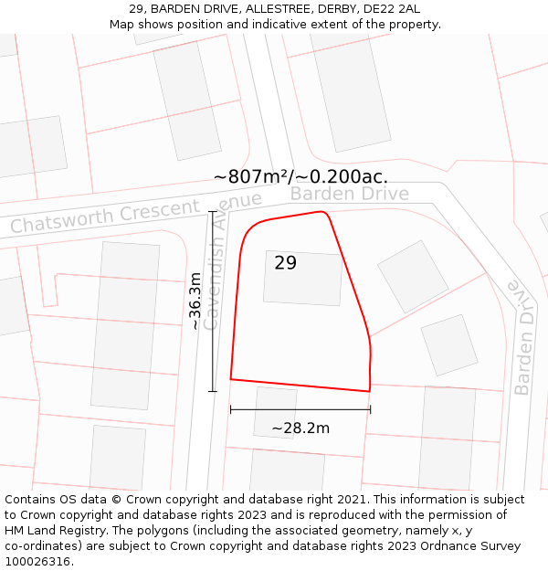 29, BARDEN DRIVE, ALLESTREE, DERBY, DE22 2AL: Plot and title map