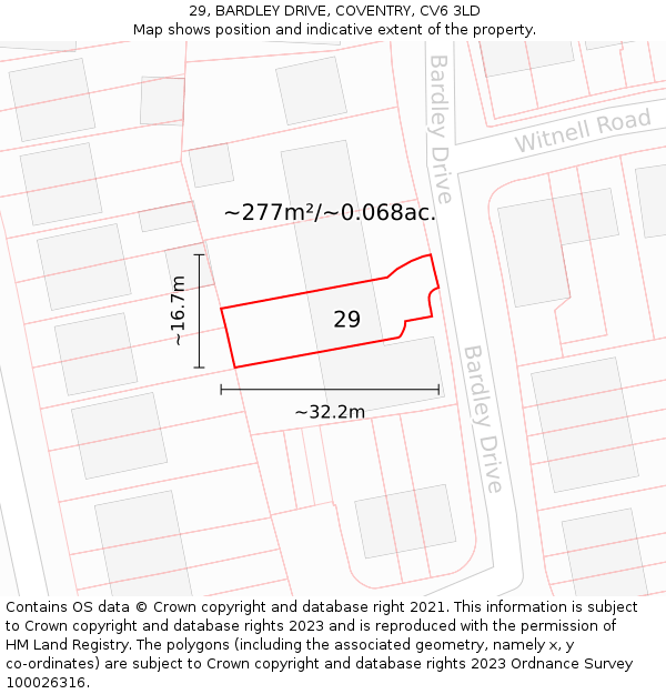 29, BARDLEY DRIVE, COVENTRY, CV6 3LD: Plot and title map