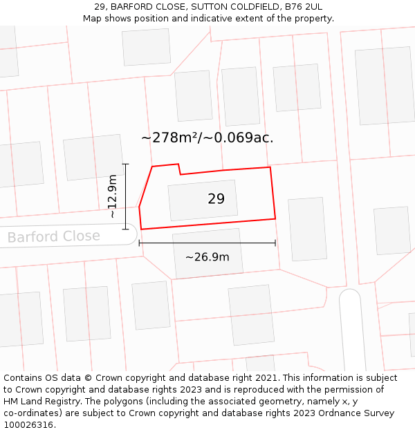 29, BARFORD CLOSE, SUTTON COLDFIELD, B76 2UL: Plot and title map