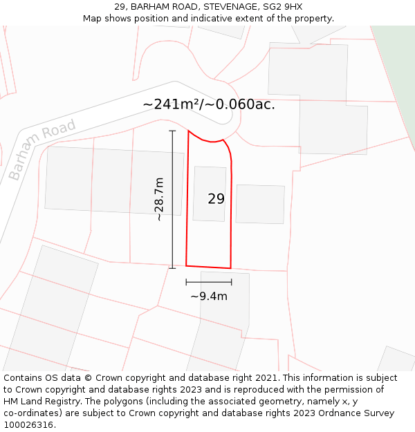 29, BARHAM ROAD, STEVENAGE, SG2 9HX: Plot and title map
