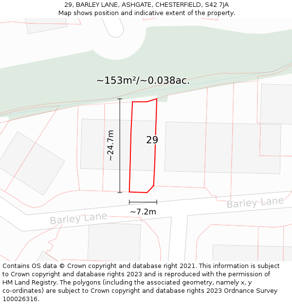 29, BARLEY LANE, ASHGATE, CHESTERFIELD, S42 7JA: Plot and title map